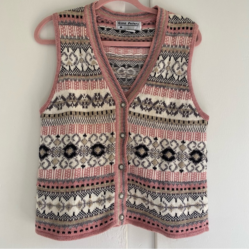 Vintage Pink Fair Isle Women's Sweater Vest Normcore Coquette Girl Valentines